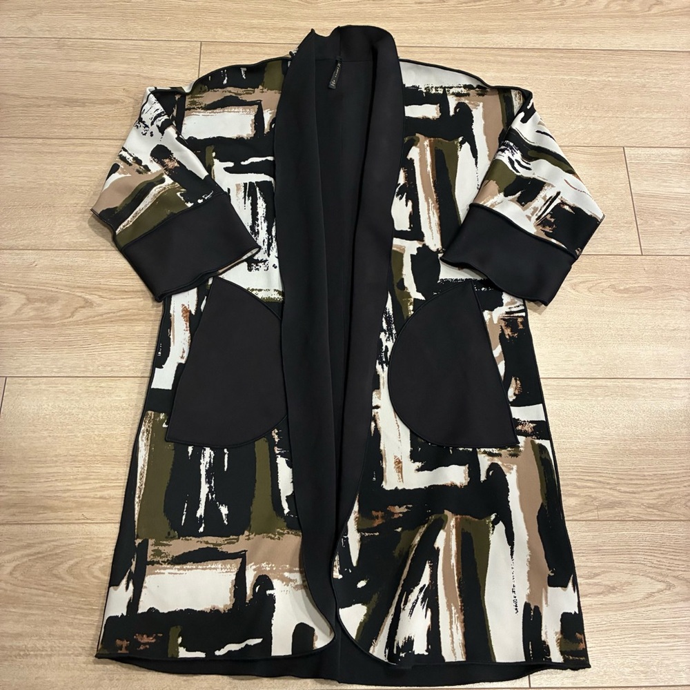 IC by Connie K Abstract Jacket Lagenlook Art to Wear Open Front Size S